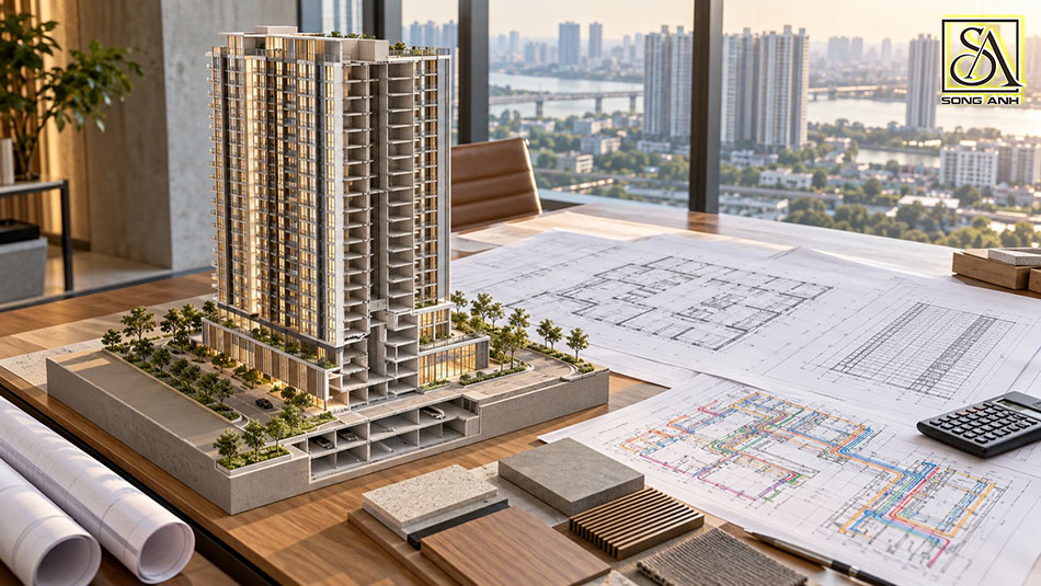 Mô hình chung cư cao tầng cùng bản vẽ kiến trúc, kết cấu và MEP phục vụ lập dự án.